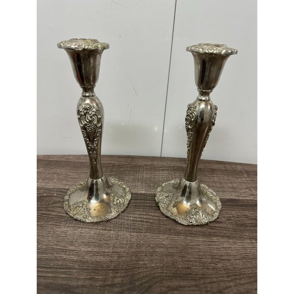 vintage Godinger Ornate Silver-Plated Candle Holders Pair - Picture 5 of 11